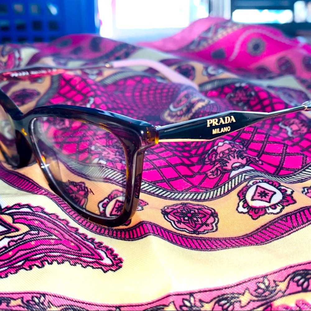 Prada PR 02YV Non-Prescription Tortoise Shell/Pink Glasses